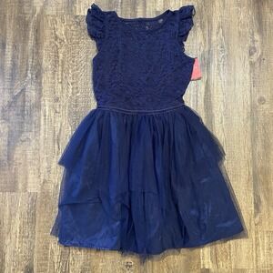 Zunie Girl Tween Size 14/16 Navy Lace Tulle Party Ruffle Cap Sleeves NWT